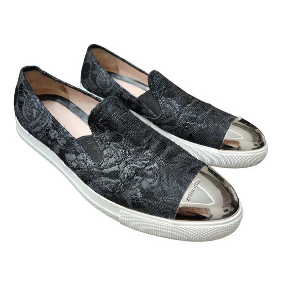 Miu Miu Jacquard Floral Metallic Toe Slip Ons Size IT 39 - US 9 - Picture 1 of 6